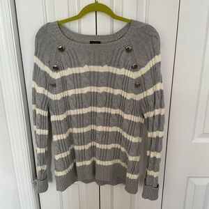 Talbots Gray and Cream Buttoned Sweater